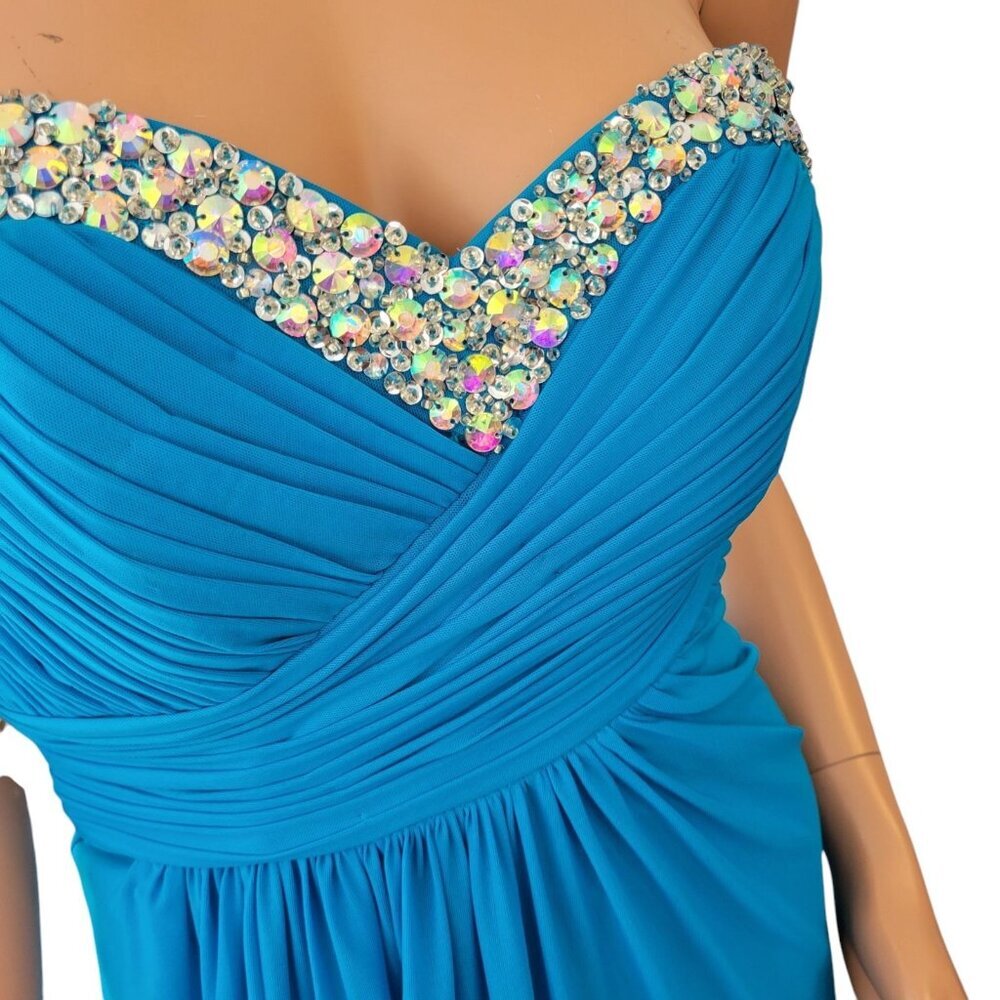 Jump Apparel Dress Size Juniors 3/4 Prom Ball Gown Formal‎ Blue Sequins Bling - Picture 2 of 13